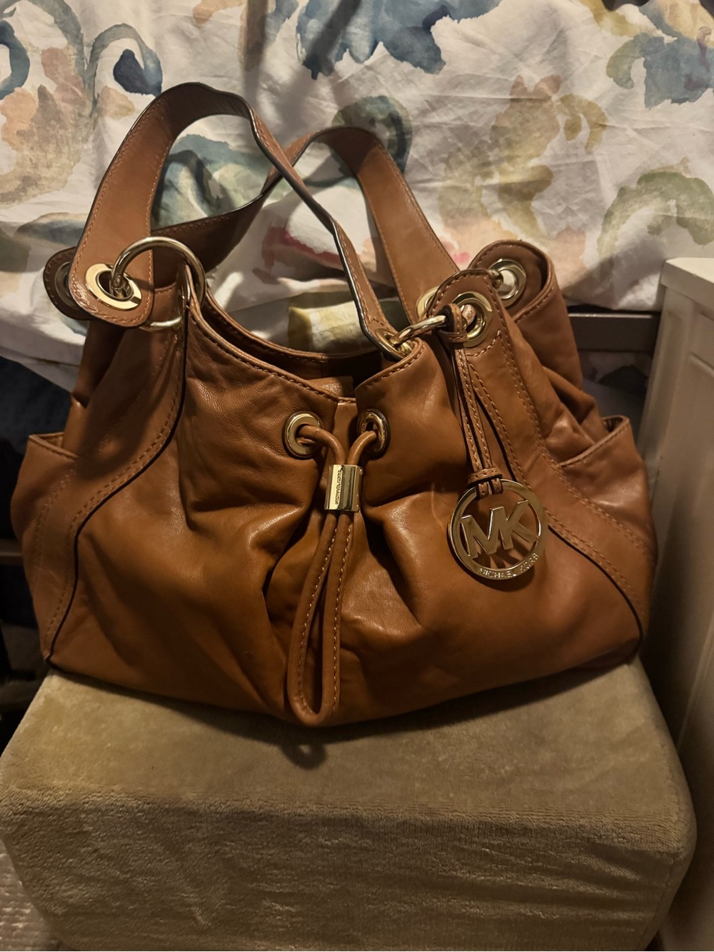 Michael Kors Cognac Leather Shoulder Bag with Gold Hardware